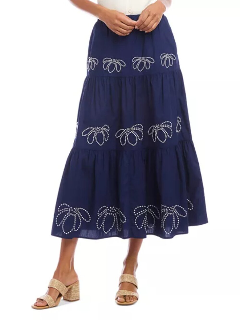 Karen Kane Navy Embroidered Tiered Midi / Maxi Skirt XS
